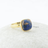 Copper Lapis Lazuli Ring - Handcrafted Ring - Pure Silver - 10x10mm Cushion - Dainty Jewelry - Gift For Lover - Jewelry For Grand Daughter